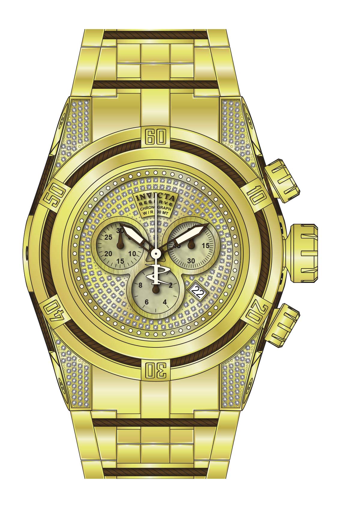 Band for Invicta Reserve Bolt Zeus Men Gold Label 38208
